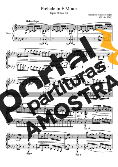 Chopin Prelude Opus 28 No. 18 In F Minor partitura para Piano