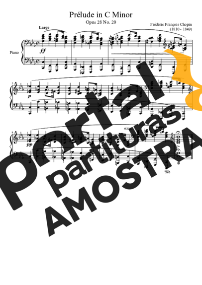 Chopin Prelude Opus 28 No. 20 In C Minor partitura para Piano