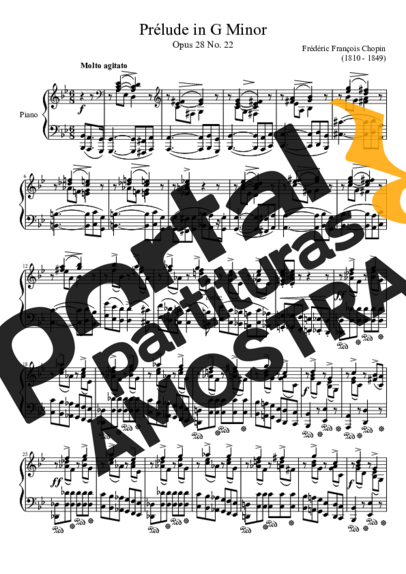 Chopin Prelude Opus 28 No. 22 In G Minor partitura para Piano