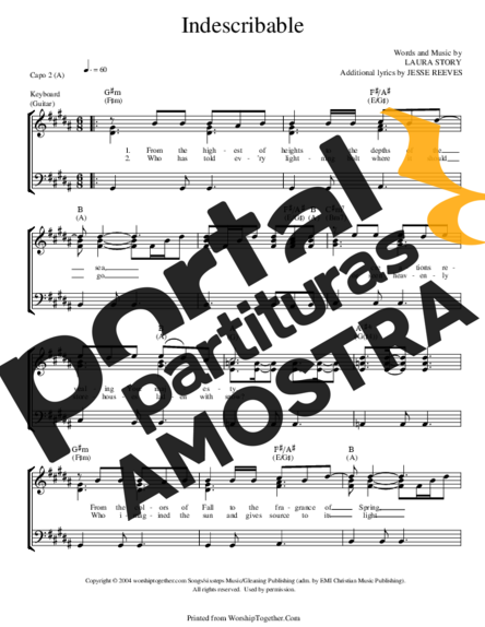 Chris Tomlin Indescribable partitura para Piano