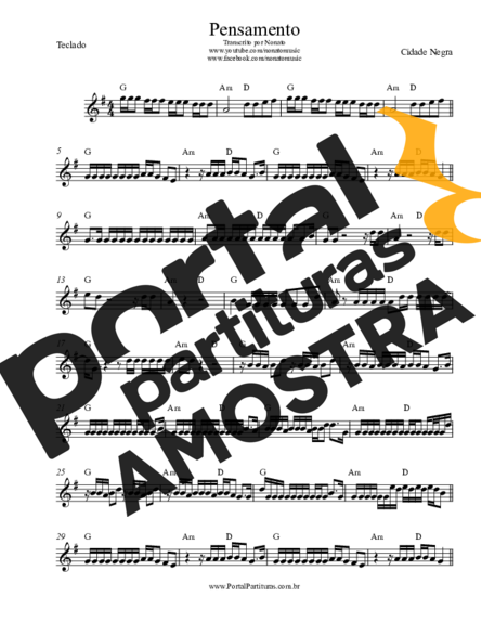 Cidade Negra Pensamento partitura para Teclado
