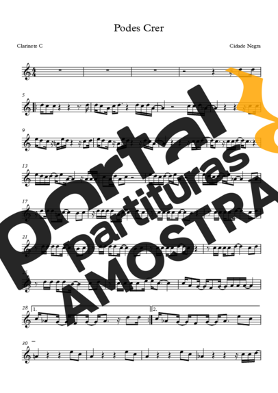 Podes Crer - Cidade Negra - Partitura para Clarinete (C)