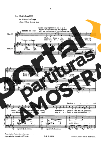 Claude Debussy 3 Ballades De François Villon partitura para Piano