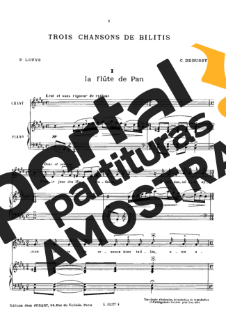 Claude Debussy 3 Chansons De Bilitis partitura para Piano
