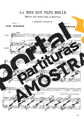 Claude Debussy 3 Mélodies De Verlaine partitura para Piano