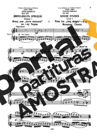 Claude Debussy Etude I (Pour Les Cinq) partitura para Piano