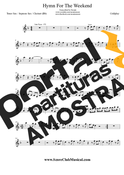 Coldplay  partitura para Saxofone Tenor Soprano (Bb)