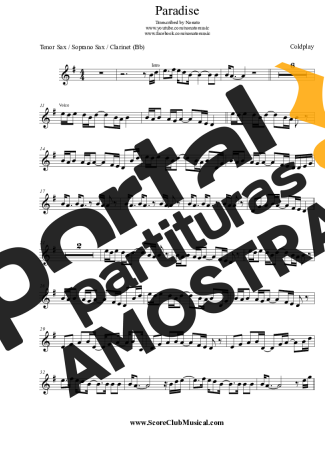 Coldplay Paradise partitura para Clarinete (Bb)