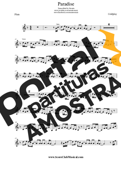Coldplay Paradise partitura para Flauta Transversal