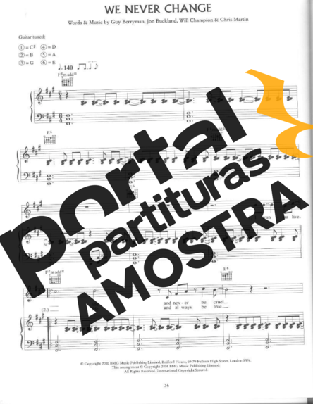 Coldplay  partitura para Piano