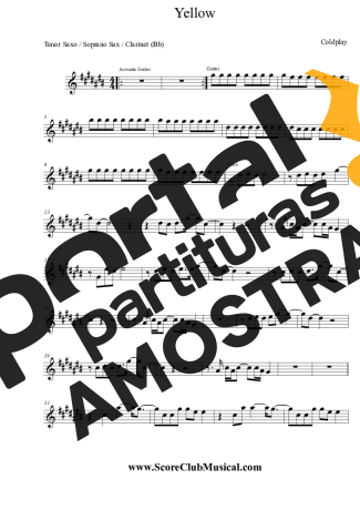 Coldplay Yellow partitura para Clarinete (Bb)