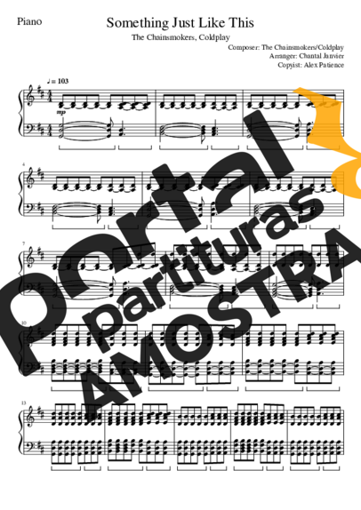 Coldplay ft Chainsmokers Something Just Like This partitura para Piano