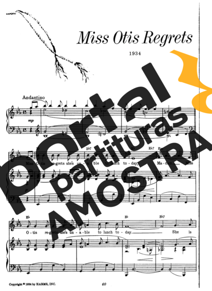 Cole Porter Miss Otis Regrets partitura para Piano