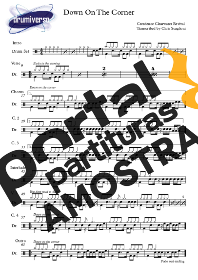 Creedence Clearwater Revival Down In The Corner partitura para Bateria