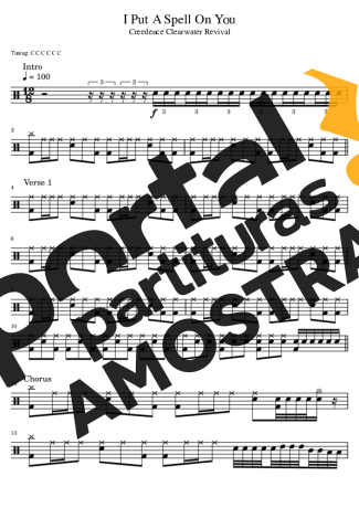 Creedence Clearwater Revival I Put A Spell On You partitura para Bateria