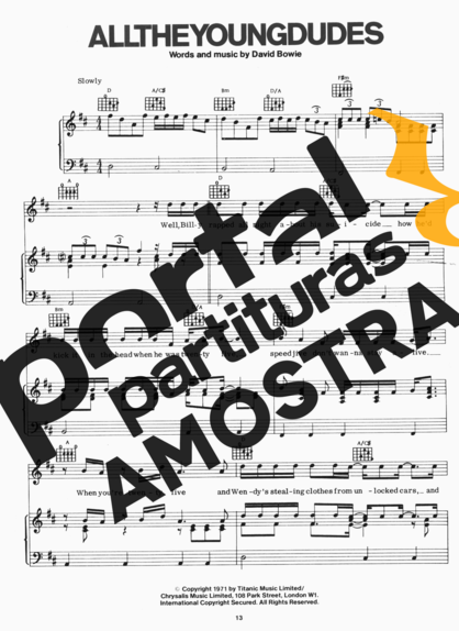 David Bowie  partitura para Piano