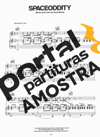 David Bowie Space Oddity partitura para Piano