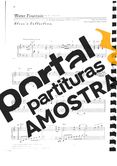 David Foster Water Fountain partitura para Piano