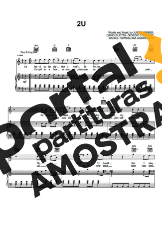 David Guetta 2U (feat Justin Bieber) partitura para Piano