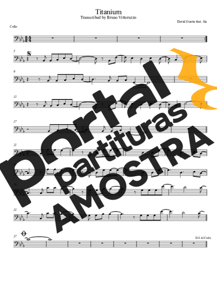 David Guetta feat Sia Titanium partitura para Violoncelo