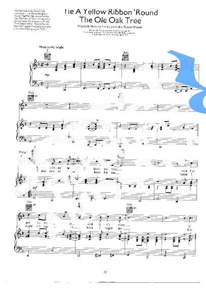 Dawn featuring Tony Orlando Tie a Yellow Ribbon Round the Ole Oak Tree partitura para Piano