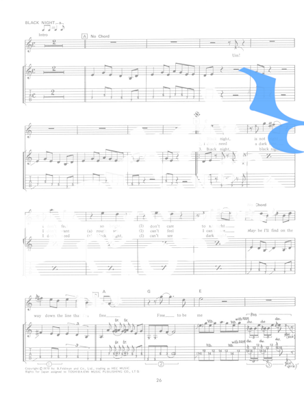 Deep Purple Black Night partitura para Guitarra