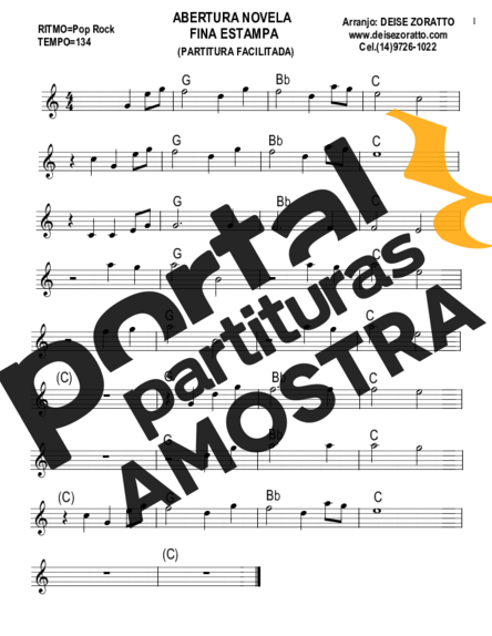 Desconhecido Abertura da Novela Fina Estampa (facilitada) partitura para Teclado