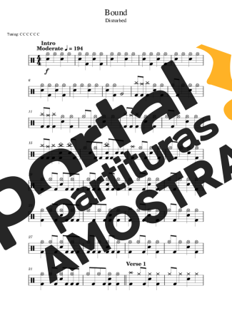 Disturbed  partitura para Bateria