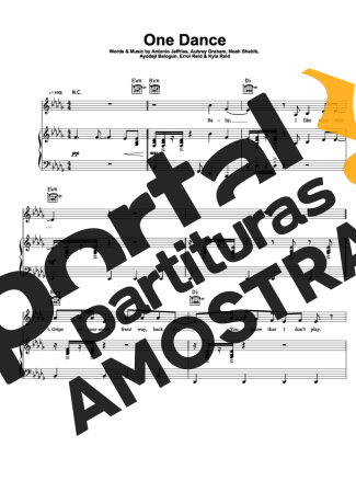 Drake One Dance partitura para Piano