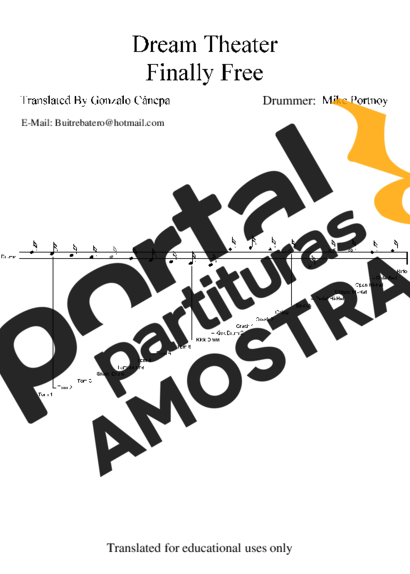 Dream Theater Finally Free partitura para Bateria