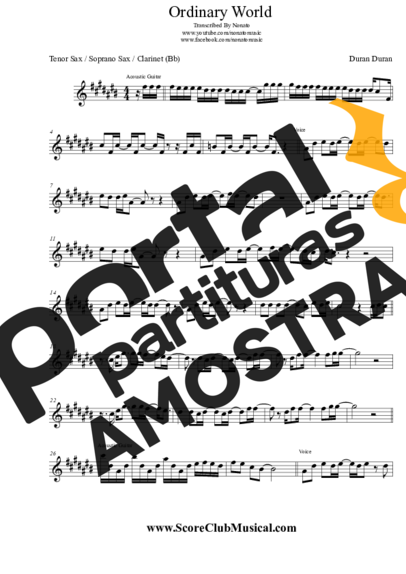 Duran Duran Ordinary World partitura para Saxofone Tenor Soprano (Bb)