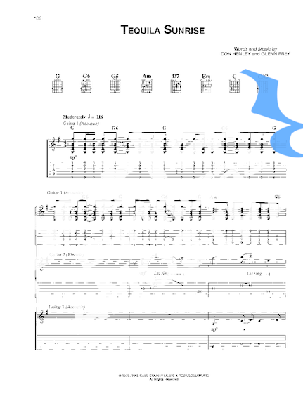 Eagles Tequila Sunrise partitura para Guitarra