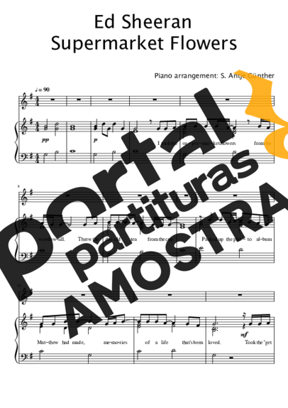 Ed Sheeran Supermarket Flowers (Arr. S. Antje Gunther) partitura para Piano