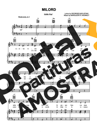 Edith Piaf Milord partitura para Piano