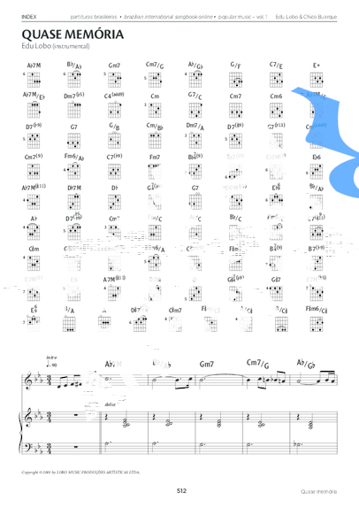 Edu Lobo e Chico Buarque Quase Memória partitura para Piano