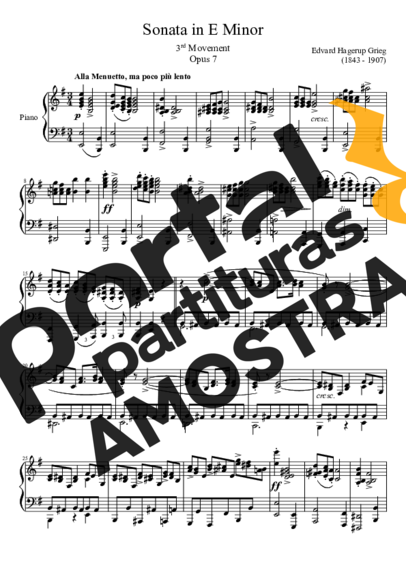 Edvard Grieg Sonata in E Minor Opus 7 3rd Movement partitura para Piano