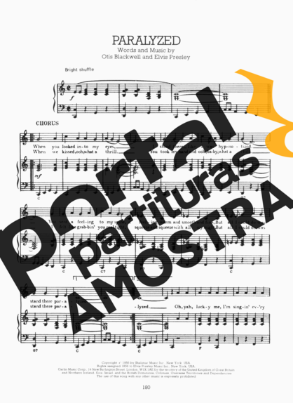 Elvis Presley Paralyzed partitura para Piano