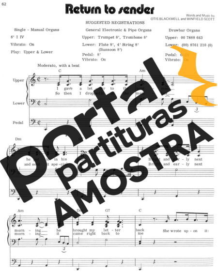 Elvis Presley Return To Sender partitura para Piano