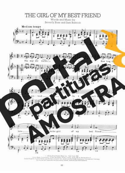 Elvis Presley The Girl Of My Best Friend partitura para Piano