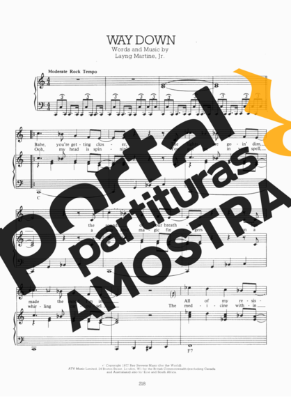 Elvis Presley Way Down partitura para Piano