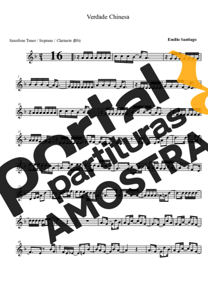 Emílio Santiago Verdade Chinesa partitura para Saxofone Tenor Soprano (Bb)