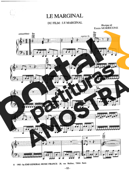Ennio Morricone Le Marginal partitura para Piano
