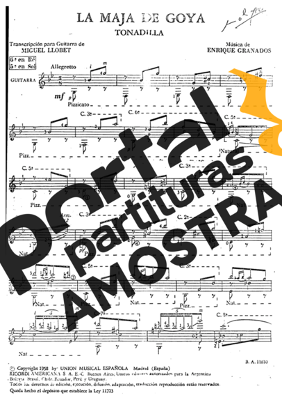 Enrique Granados La Maja De Goya (Tonadilla) partitura para Violão