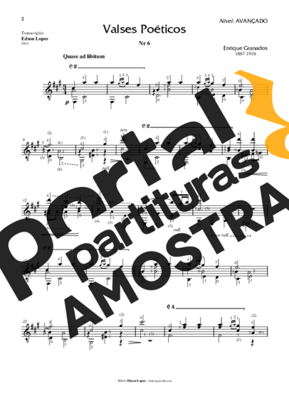 Enrique Granados Valses Poeticos Nr 6 partitura para Violão