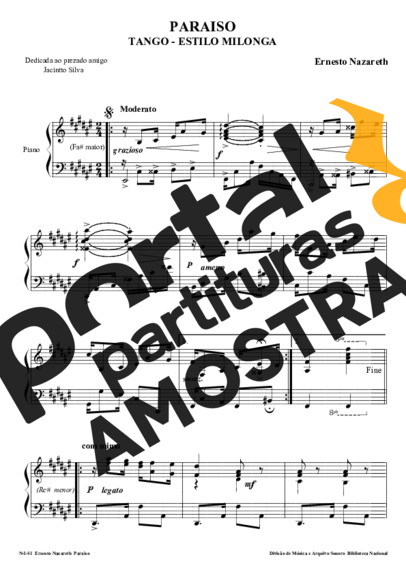 Ernesto Nazareth Paraíso partitura para Piano