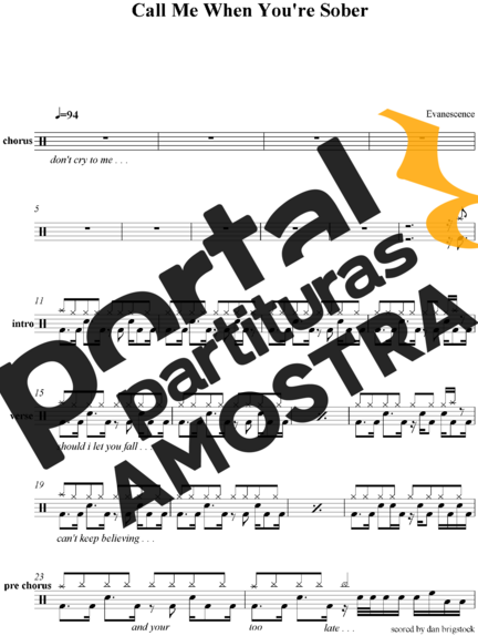 Evanescence Call Me When You´re Sober partitura para Bateria