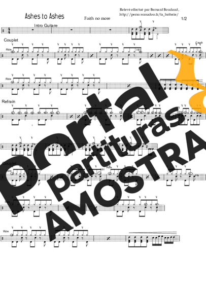 Faith No More Ashes to Ashes partitura para Bateria