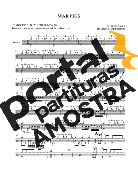 Faith No More War Pigs partitura para Bateria