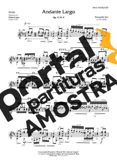 Fernando Sor Andante Largo Op. 5 Nr 5 partitura para Violão