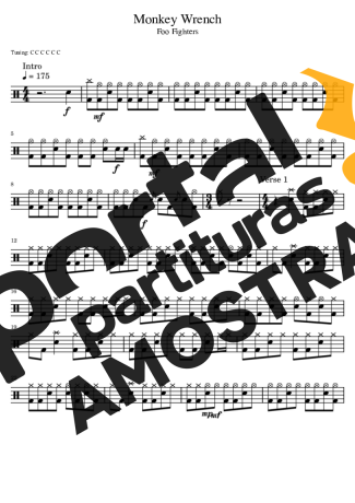 Foo Fighters Monkey Wrench partitura para Bateria